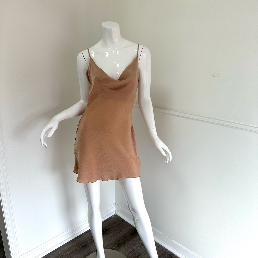 Slip Crinkled Satin Simple Mini Dress in Nude size Medium